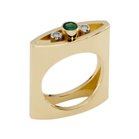 14K YELLOW AND WHITE GOLD RING WITH EMERALD AND DIAMONDS