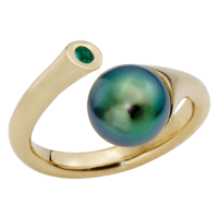 14K YELLOW GOLD RING WITH TAHITIAN PEARL AND EMERALD 