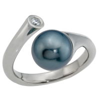 14K WHITE GOLD RING WITH TAHITIAN PEARL AND DIAMOND 