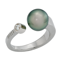 14K WHITE GOLD RING WITH TAHITIAN PEARL AND DIAMOND 