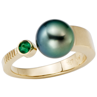 14K YELLOW GOLD RING WITH TAHITIAN PEARL AND EMERALD