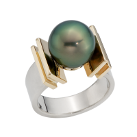 14K YELLOW AND WHITE GOLD RING WITH TAHITIAN PEARL