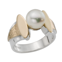 STERLING SILVER AND GOLD RING WITH PEARL