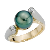 14K YELLOW AND WHITE GOLD RING WITH TAHITIAN PEARL AND DIAMONDS