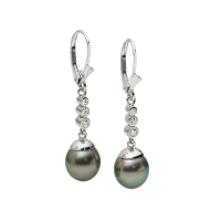 14K WHITE GOLD PENDANT EARRINGS WITH TAHITIAN PEARLS AND DIAMONDS 