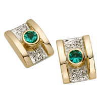 14K YELLOW AND WHITE GOLD EARRINGS WITH EMERALDS