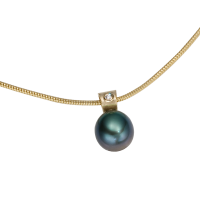 14K YELLOW GOLD PENDANT WITH TAHITIAN PEARL AND DIAMONDS