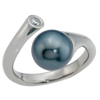 BAGUE PERLE TAHITI ET DIAMANT OR 14K BLANC