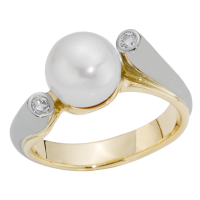 BAGUE PERLE BLANCHE OR 14KT JAUNE BAGUE PERLE BLANCHE OR 14KT JAUNE